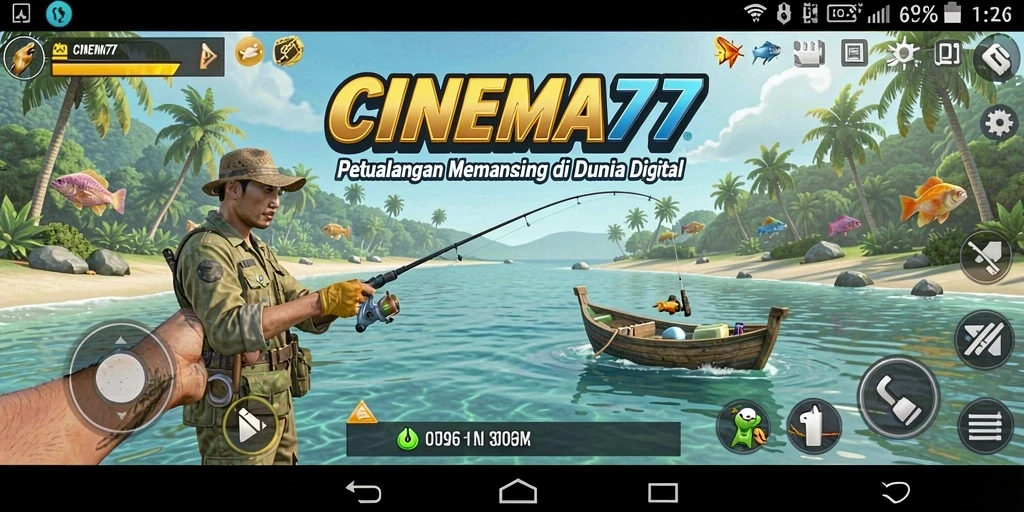 Tampilan gameplay CINEMA77 menampilkan aksi memancing yang seru dan menantang.