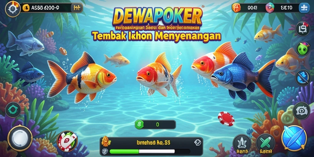 Tangkapan layar gameplay DEWAPOKER yang menunjukkan aksi menembak ikan.