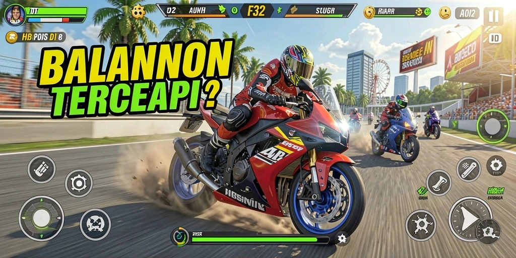 Gameplay seru balapan motor di F32 dengan trek yang menantang.