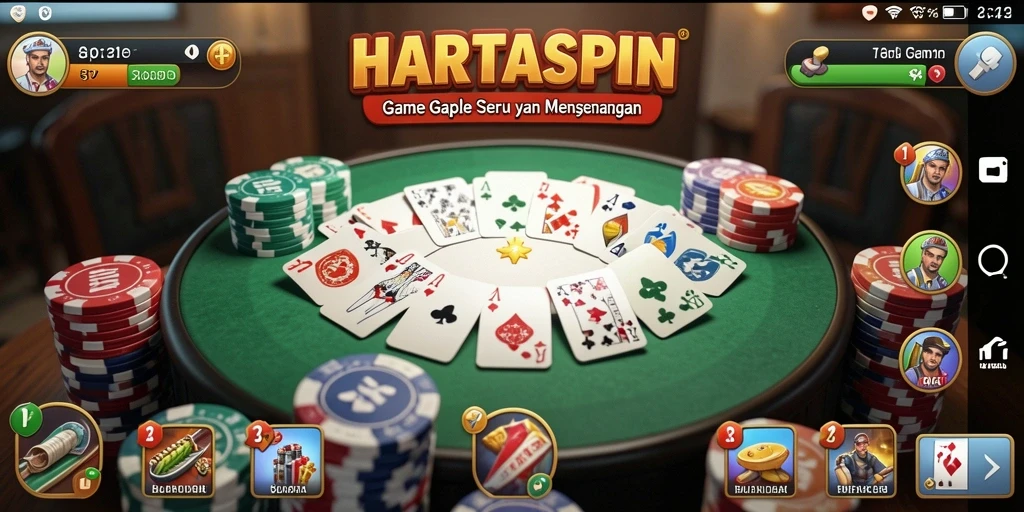 Tampilan menarik gameplay HARTASPIN dengan efek kartu yang realistis.