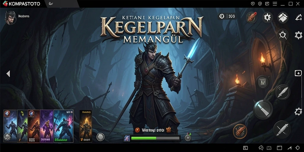 Screenshot gameplay KOMPASTOTO menampilkan suasana gelap dan mencekam.