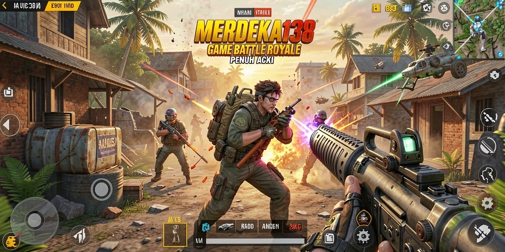 Screenshot menunjukkan aksi mendebarkan dalam pertempuran Battle Royale.