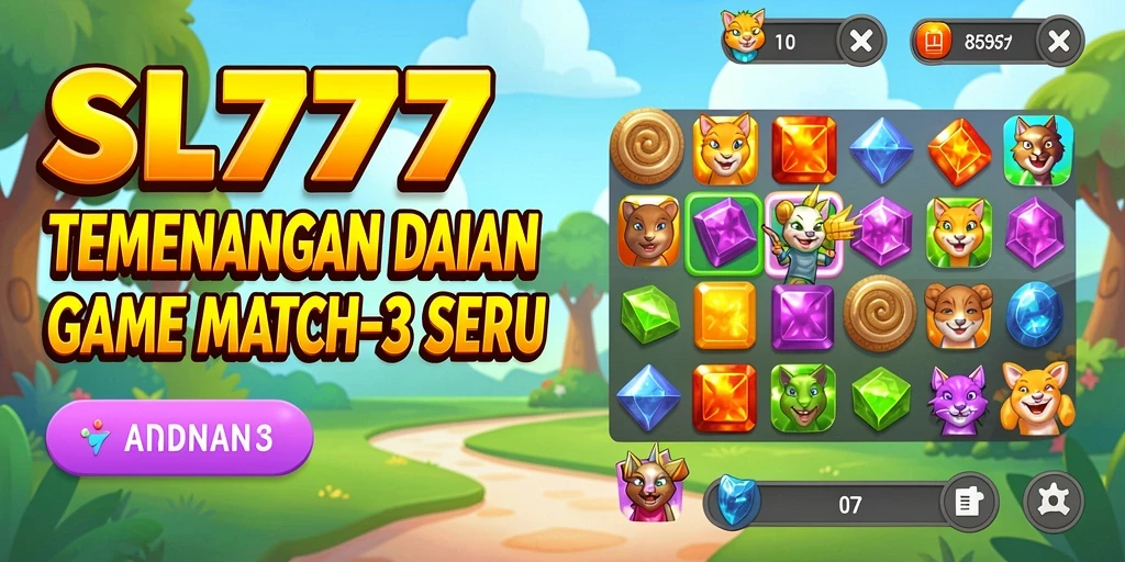 Tangkapan layar gameplay SL777 yang menampilkan tantangan Match-3.