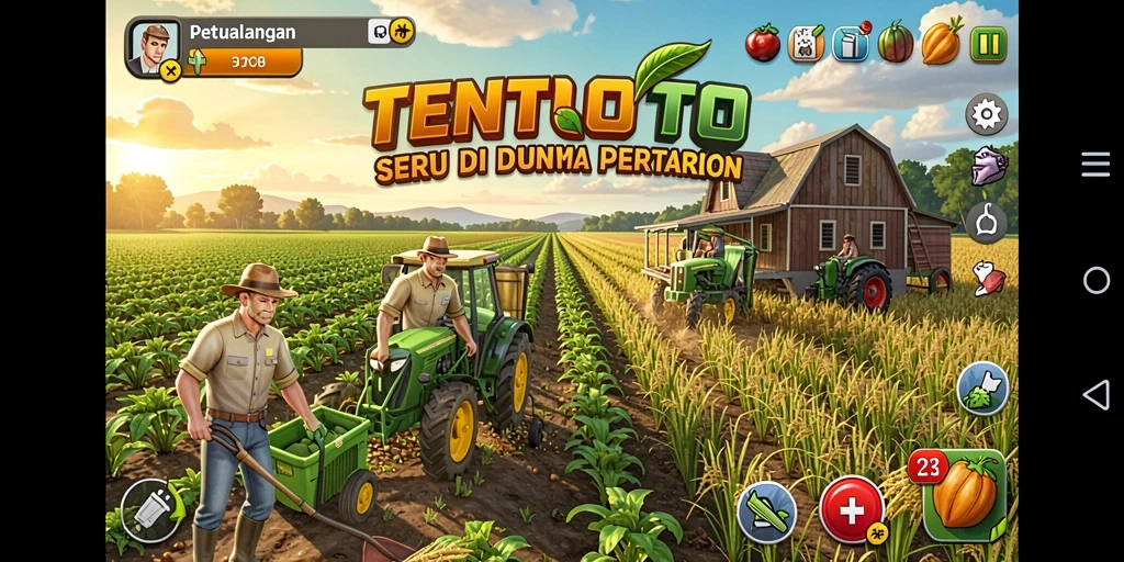 Screenshot TENTOTO menampilkan kebun yang rimbun dan berwarna-warni.