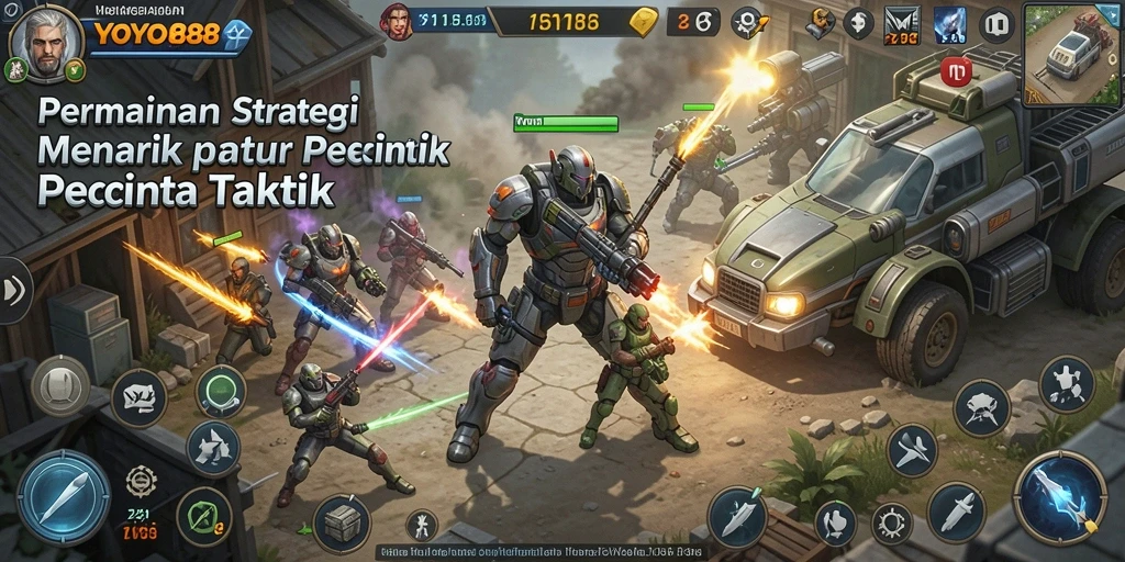 Gameplay strategi seru dalam YOYO88, menunjukkan taktik dan pertempuran.